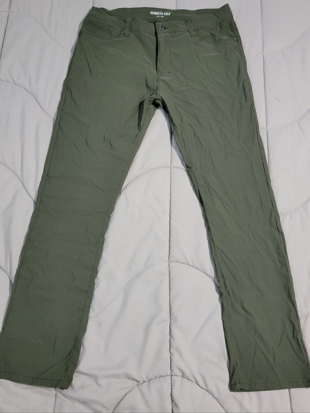 Kenneth Cole Slim-fit Cut Dark Olive Green Tech Trouser Pants - Size 36x30